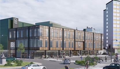 Tillbyggnad, vy från busstorget Mörby Centrum