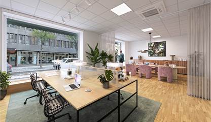 Kontorslandskap med stora fönster mot Sturegatan Sturegatan 46